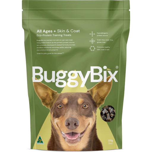 BuggyBix - Dried Treats For Dogs - All Ages + Skin & Coat Eco-Protein Training Treats - 170g