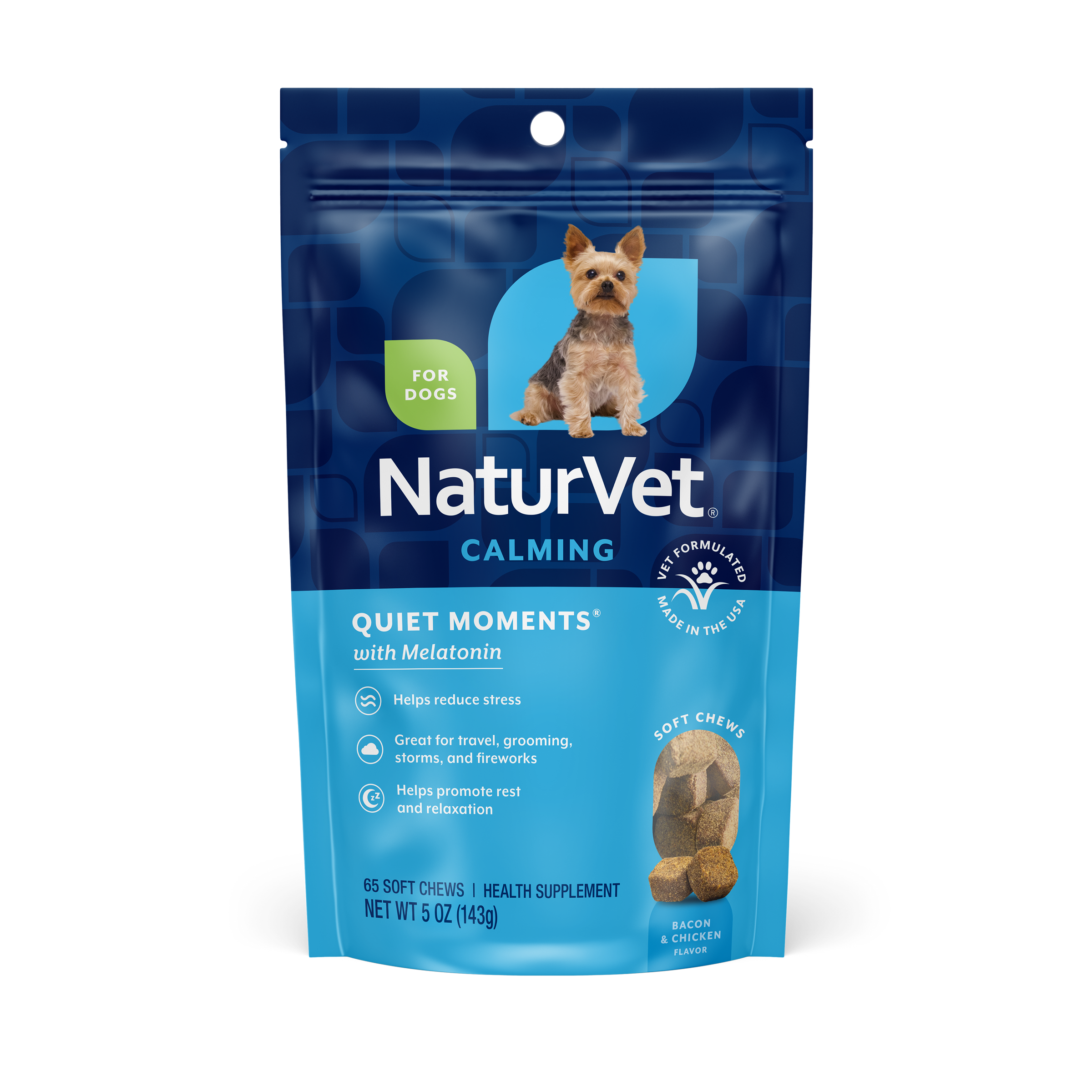 NaturVet Quiet Moments Plus Melatonin Soft Chew for Dogs - 65 chews