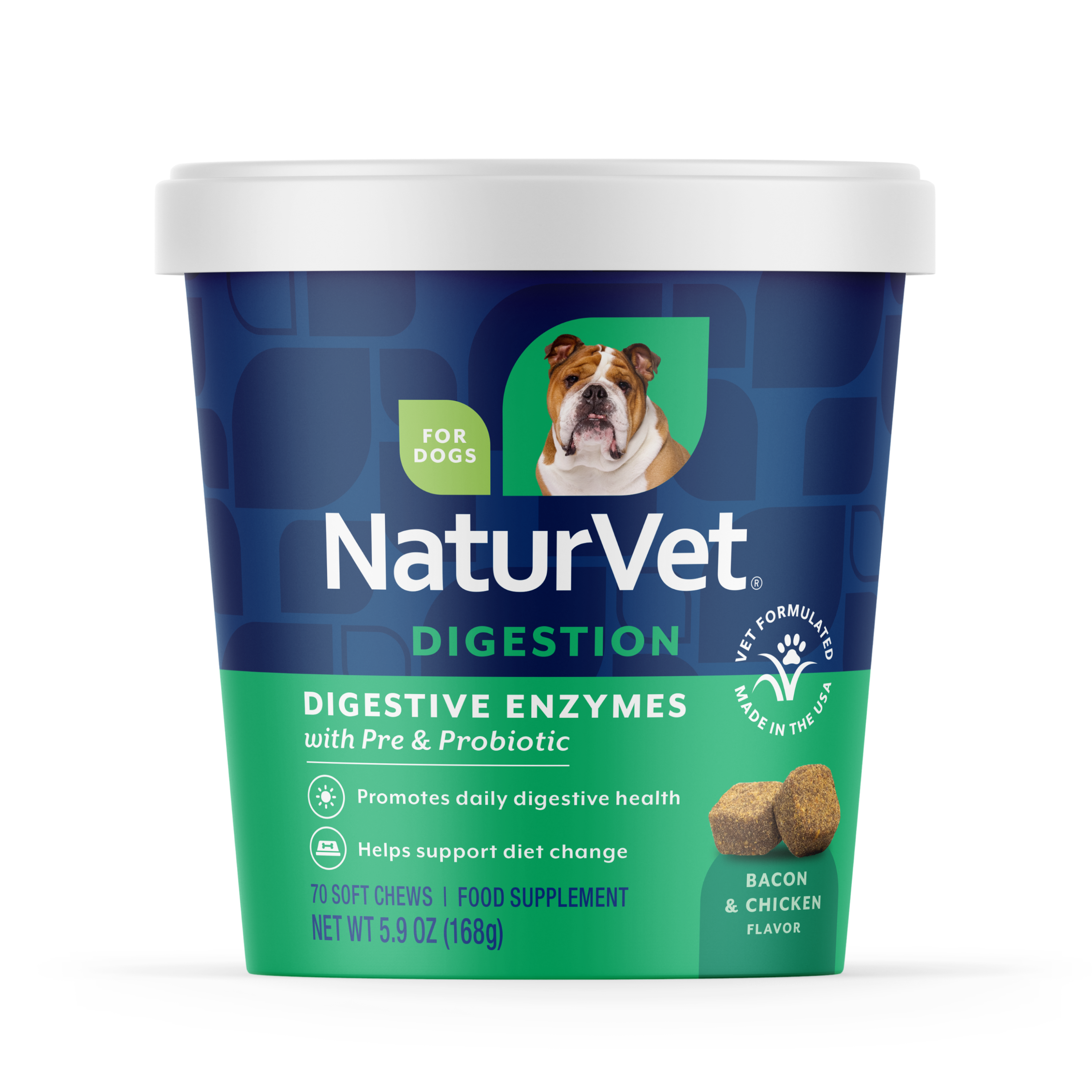 NaturVet Digestive Enzymes Plus Probiotic Soft Chew for Dogs - 70's