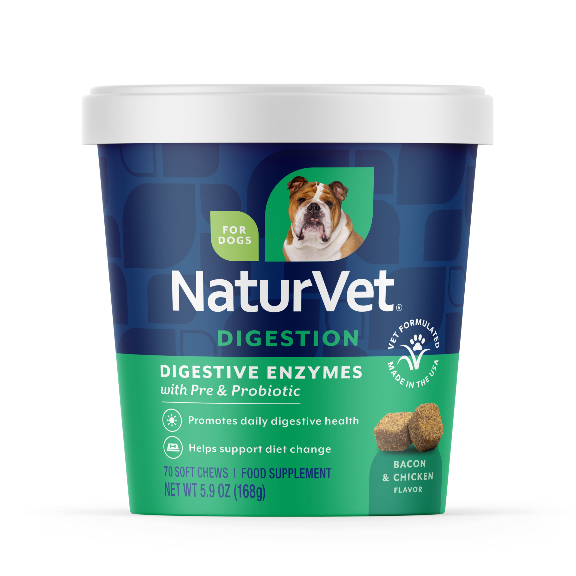 NaturVet Digestive Enzymes Plus Probiotic Soft Chew for Dogs - 70's