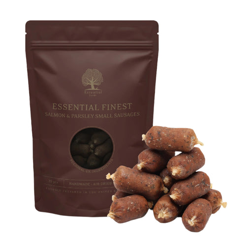 Essential Foods - Dried Treats For Dogs Finest Salmon & Parsley Small Sausages 120G
