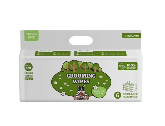 Pogis Pet Supplies - Grooming Wipes Green Tea 120 Packs 20 X 23 Cm Dogs & Cats