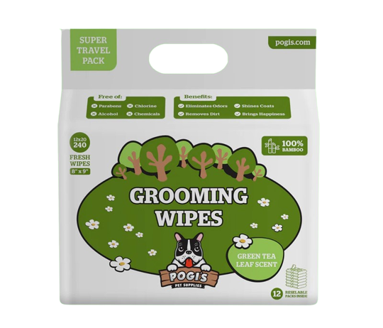 Pogis Pet Supplies - Grooming Wipes Green Tea 240 Packs 20 X 23 Cm Dogs & Cats