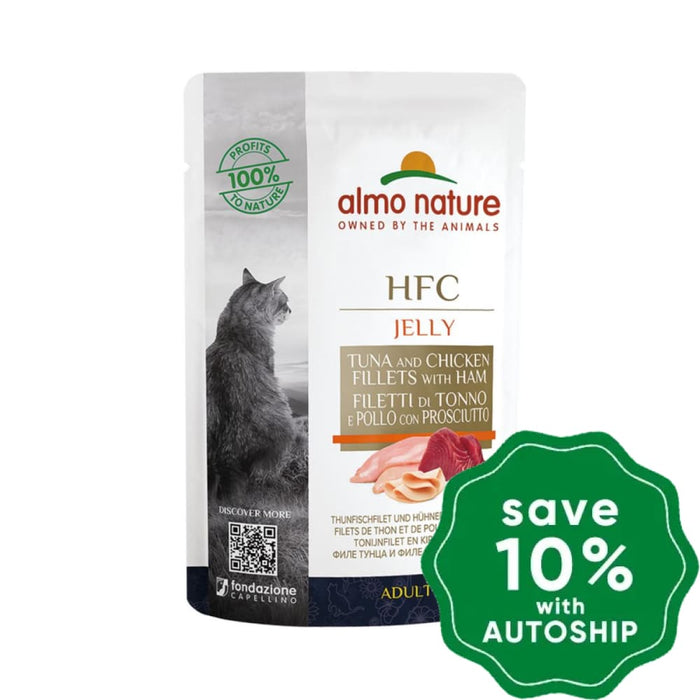 Almo Nature - Wet Food For Cats Hfc Jelly Tuna & Chicken Fillets With Ham 55G (Min. 24 Pouches)