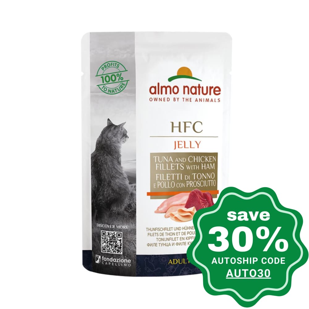 Almo Nature - Wet Food For Cats Hfc Jelly Tuna & Chicken Fillets With Ham 55G (Min. 24 Pouches)