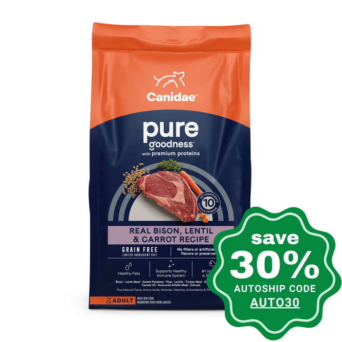 Canidae - Grain Free Dry Dog Food Pure Adult Bison Lentil & Carrot 10Lb Dogs