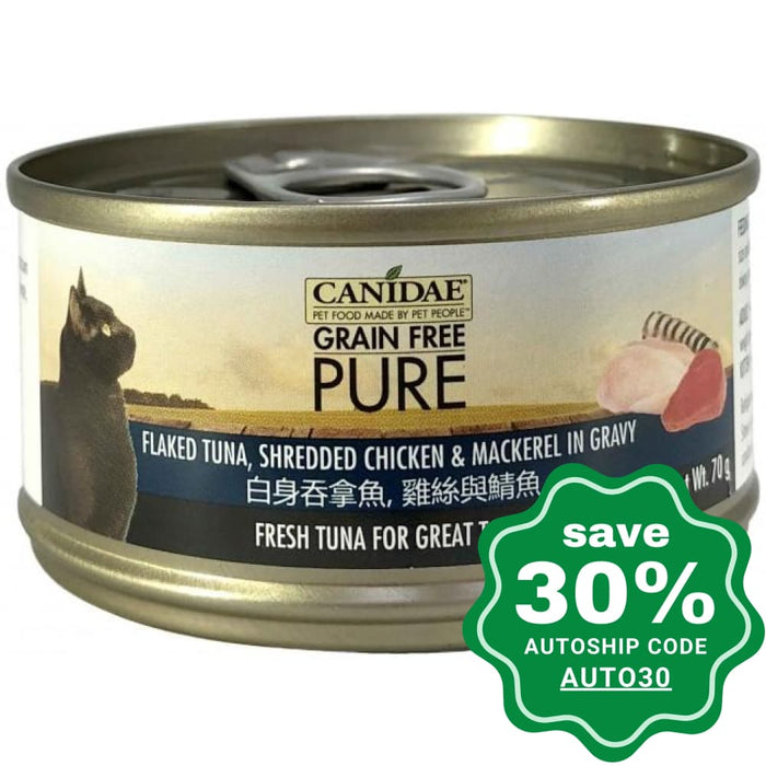 Canidae - PURE Flaked Tuna, Shredded Chicken & Mackerel in Gravy Canned Cat Food - 70G (4 cans) - PetProject.HK