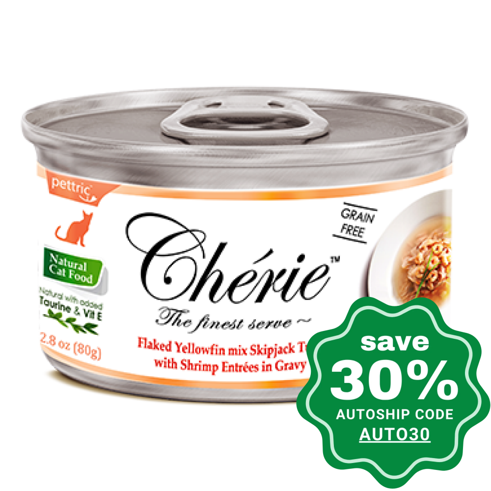 Cherie - Flaked Yellowfin mix Skipjack Tuna with Shrimp Entrees in Gravy - 80G  (min. 4 Cans) - PetProject.HK