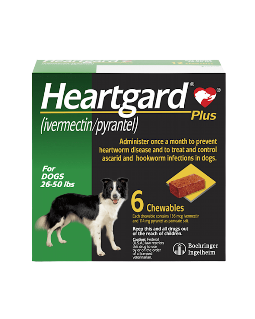 Heartgard - Plus Chewable Tablets - For Medium Dogs 26-50 LBS (Green) - 6 TABS