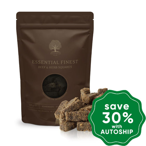 Essential Foods - Dried Treats For Dogs Finest Beef & Herbs Squares 125G
