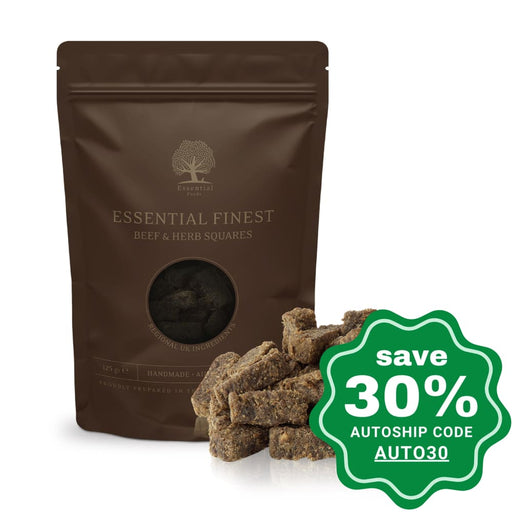 Essential Foods - Dried Treats For Dogs Finest Beef & Herbs Squares 125G