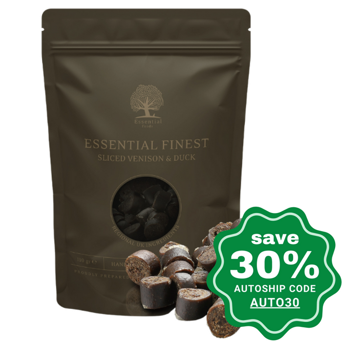 Essential Foods - Dried Treats For Dogs Finest Sliced Venison & Duck 110G