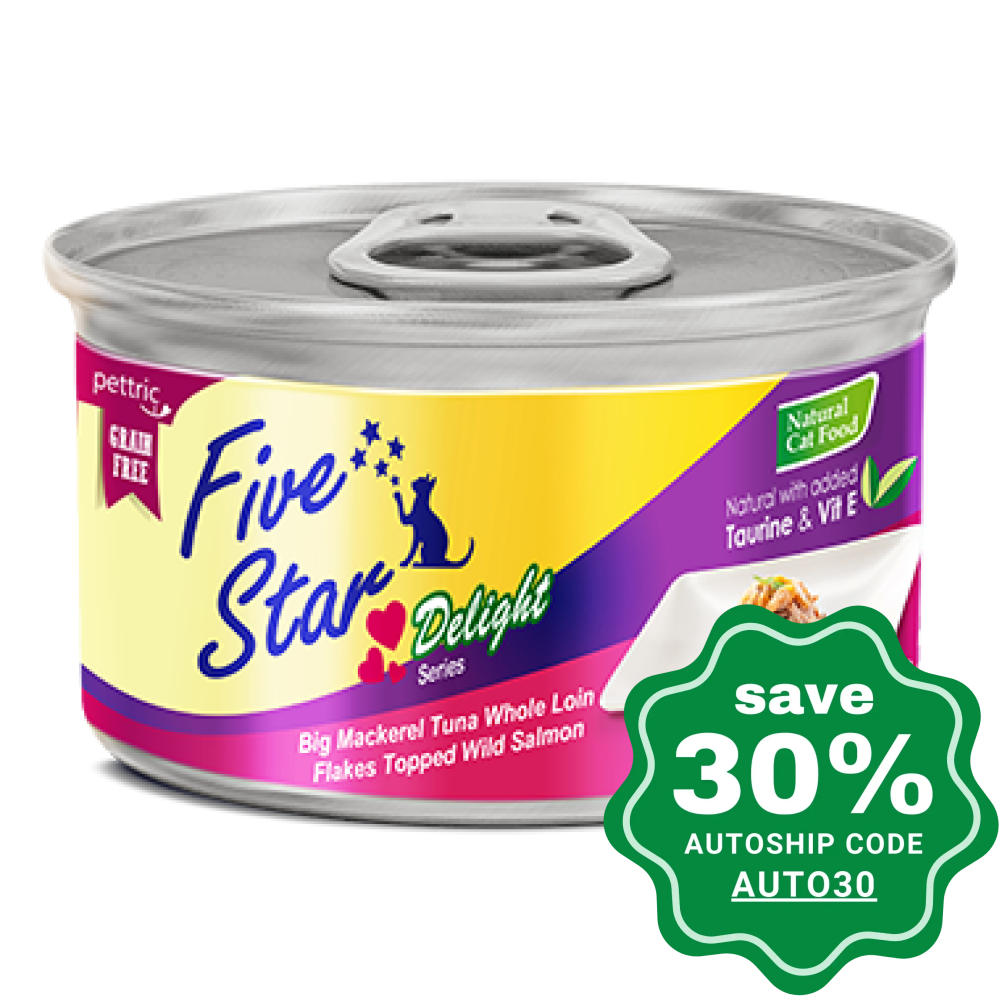 Five Star - Delight Series - Big Mackerel Tuna Whole Loin Flakes Topped Wild Salmon - 80G (24 cans) - PetProject.HK