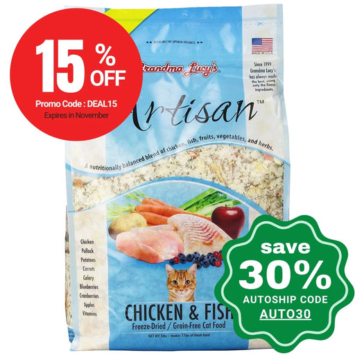 Grandma Lucy's - Artisan Freeze Dried Chicken  & Fish Grain Free Cat Food - 1LB - PetProject.HK