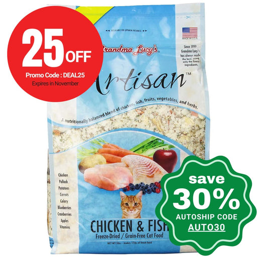 Grandma Lucy's - Artisan Freeze Dried Chicken  & Fish Grain Free Cat Food - 1LB - PetProject.HK