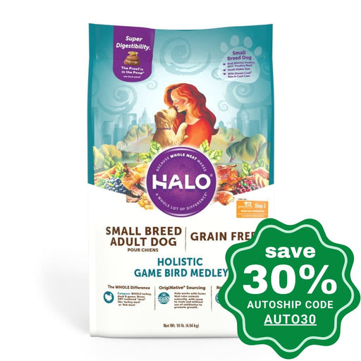 Halo - Grain-Free Adult Dry Dog Food For Small Breed Holistic Game Bird Medley Recipe 4Lb Dogs