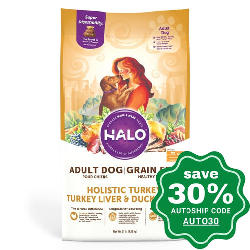 Halo - Grain-Free Dry Dog Food Holistic Turkey Liver & Duck Recipe 4Lb Dogs