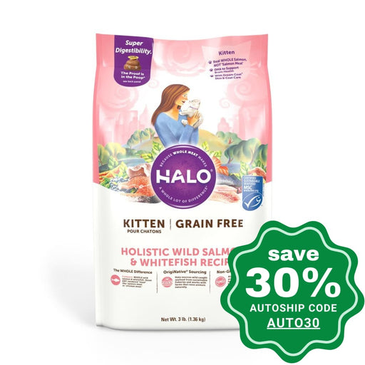 Halo - Grain-Free Dry Cat Food For Kitten Holistic Wild Salmon & Whitefish Recipe 3Lb Cats