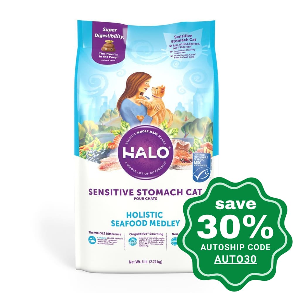 Halo - Sensitive Stomach Dry Cat Food Holistic Seafood Medley Recipe 3Lb Cats