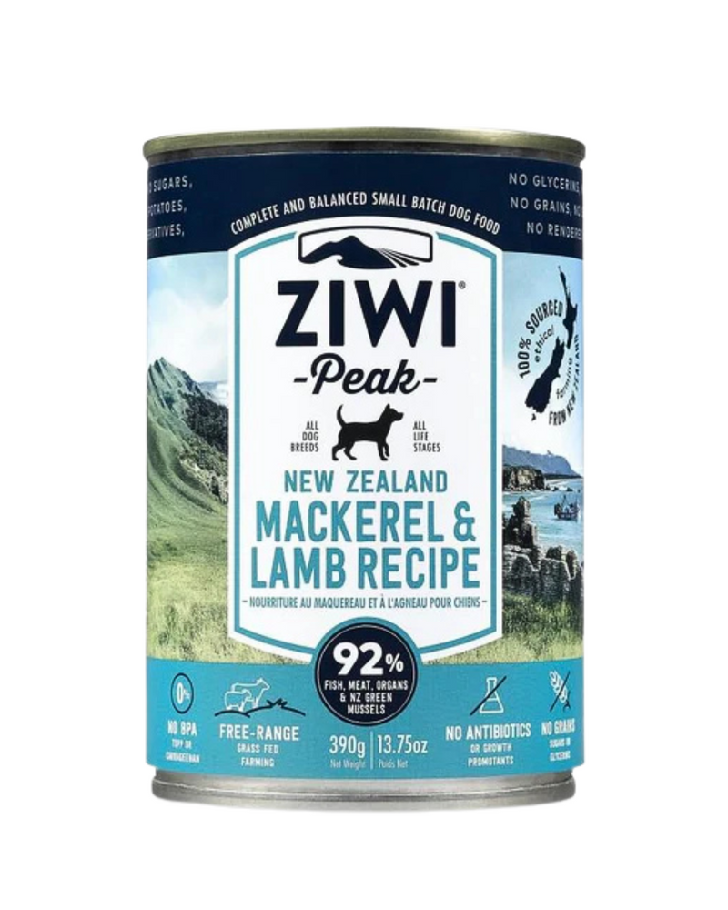 Ziwipeak - 濕潤鯖魚和羊肉配方罐裝狗糧 - 390克（至少12罐）