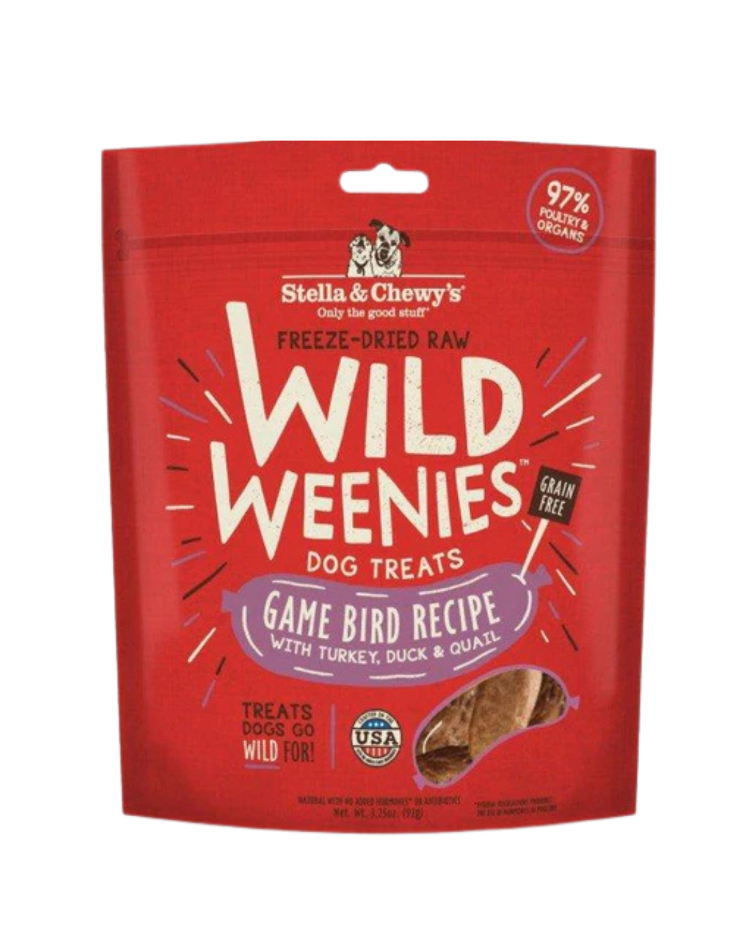 Stella & Chewy's - Freeze Dried Raw Treats For Dogs - Wild Weenies - Game Bird (Turkey, Duck, Quail) - 3.25OZ