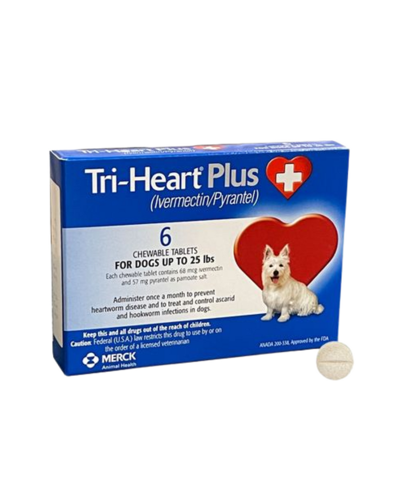 Tri-Heart Plus - Chewable Worm Prevention Tablet For Small Dogs <25LB (Blue) - 6TABS