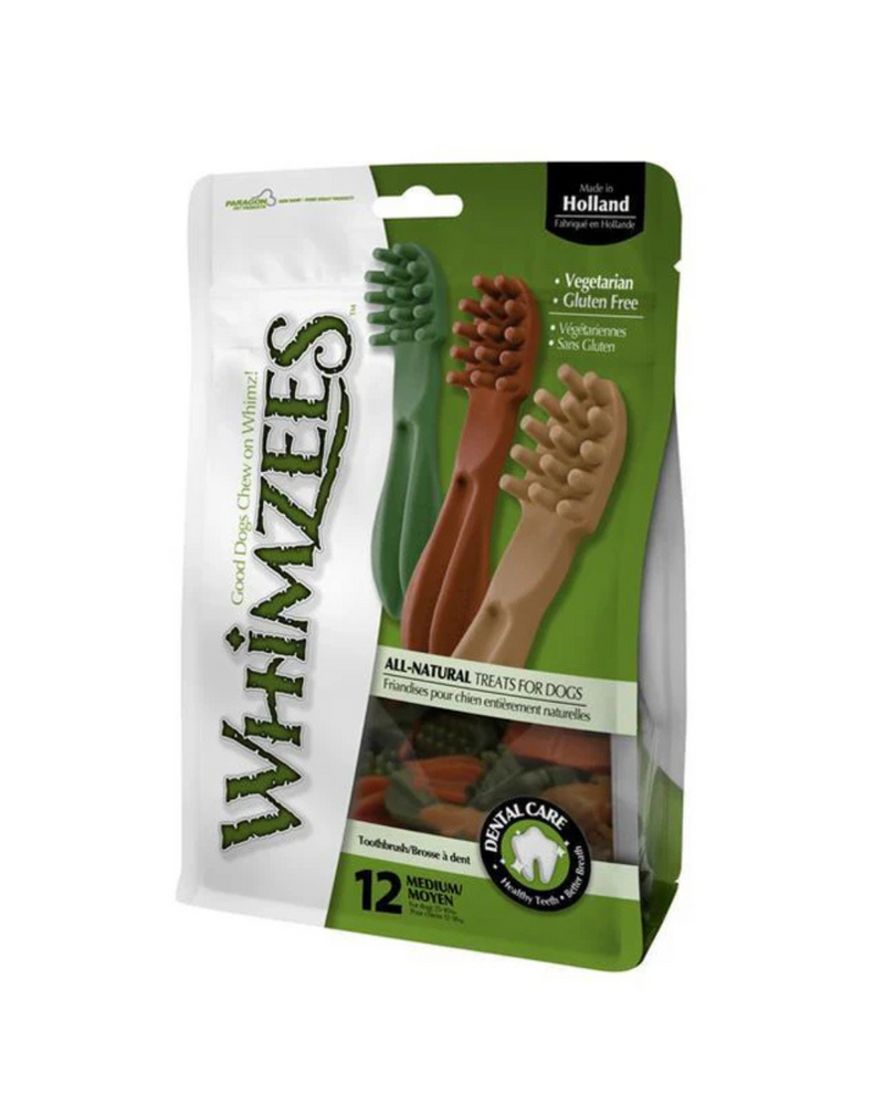 Whimzees - 無穀物潔齒狗咬膠 - 牙刷 - 中號 - 12 個 - 12.7 盎司