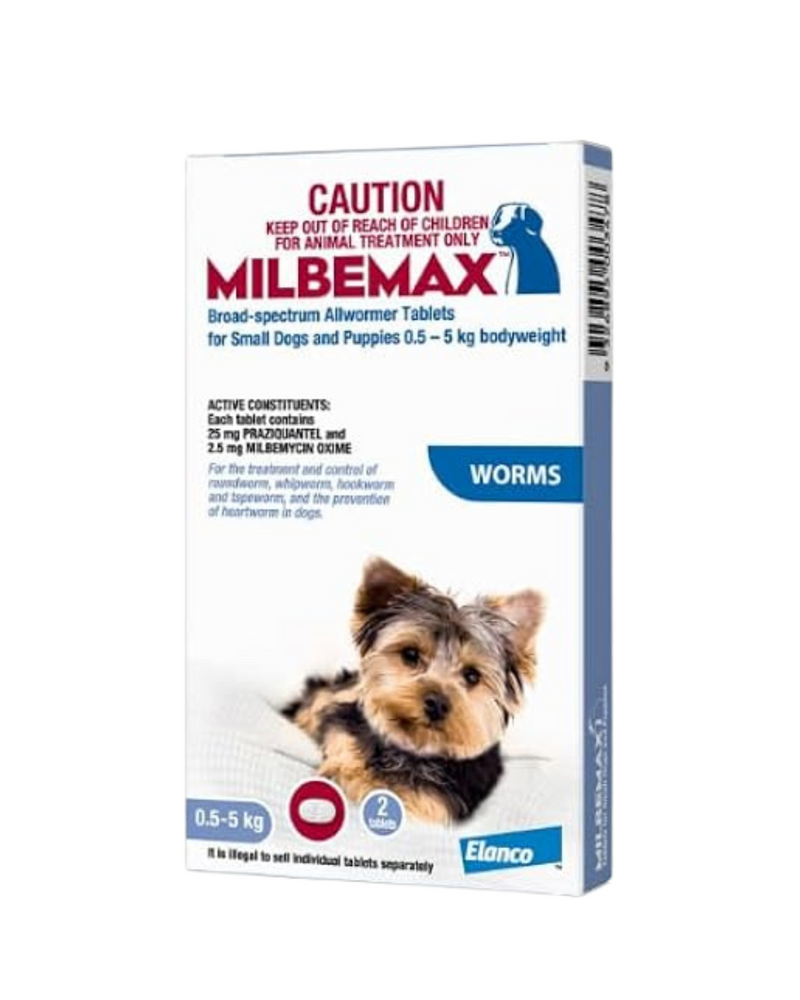Milbemax - Allwormer Tablets for Dogs 0.5KG-5KG - 2 Tabs