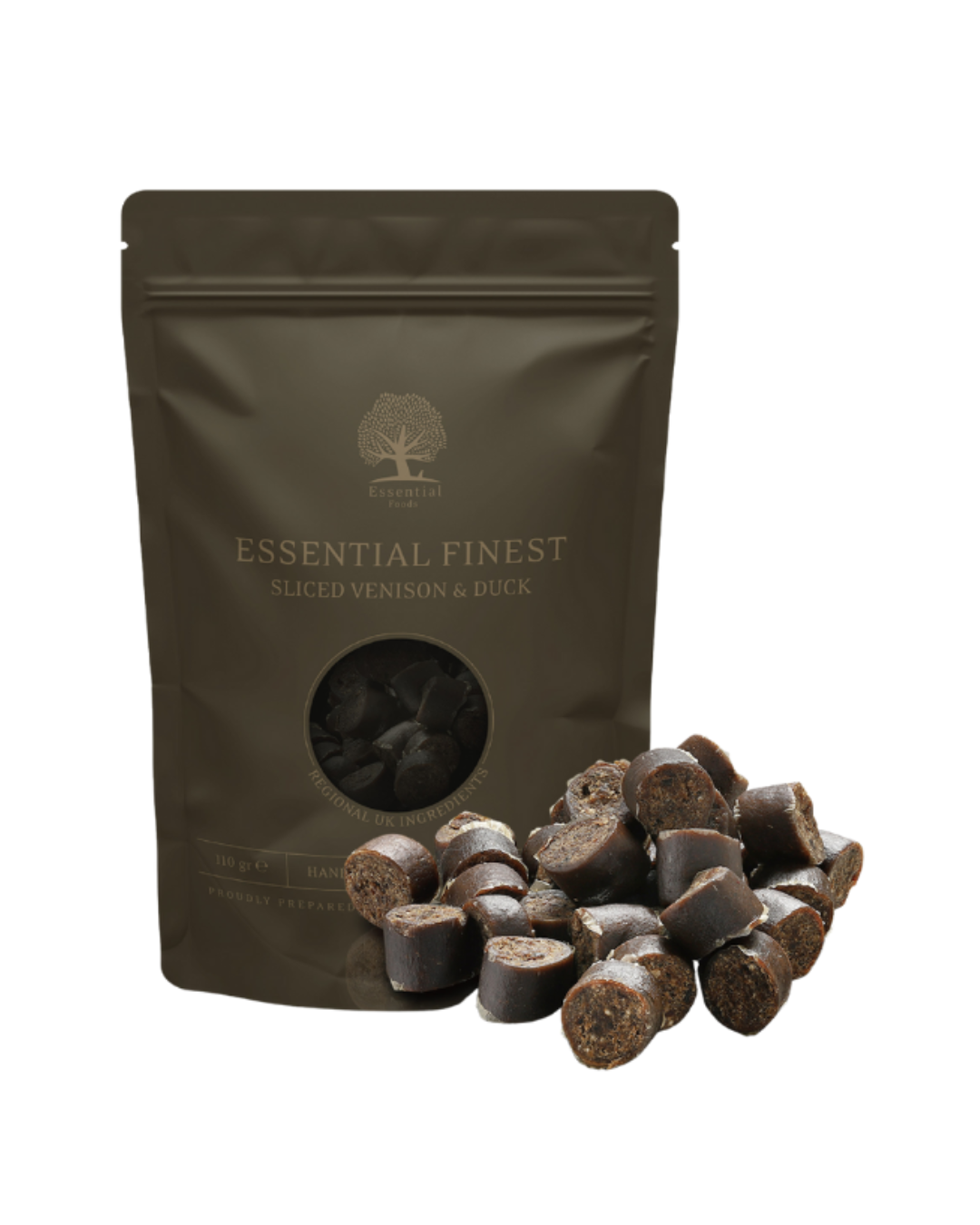 Essential Foods - Dried Treats For Dogs - Finest Sliced Venison & Duck - 110G