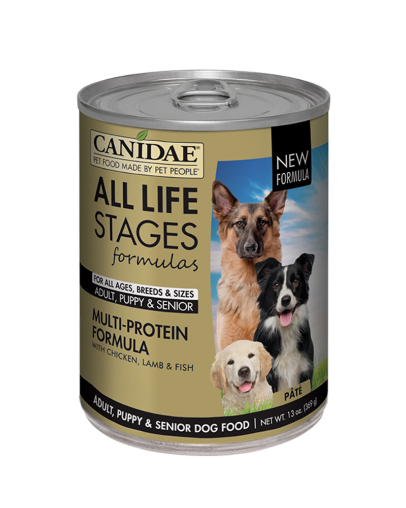 Canidae - 多蛋白配方（含雞肉、羊肉和魚肉）罐裝狗糧 - 13盎司（至少 4 罐）