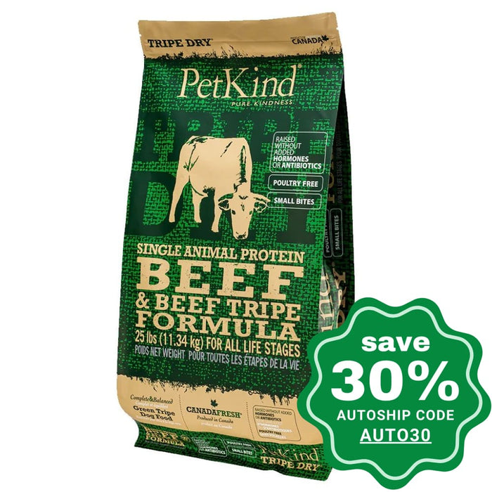 Petkind - Dry Food For Dogs Tripe Single Animal Protein Green Beef Formula 25Lb