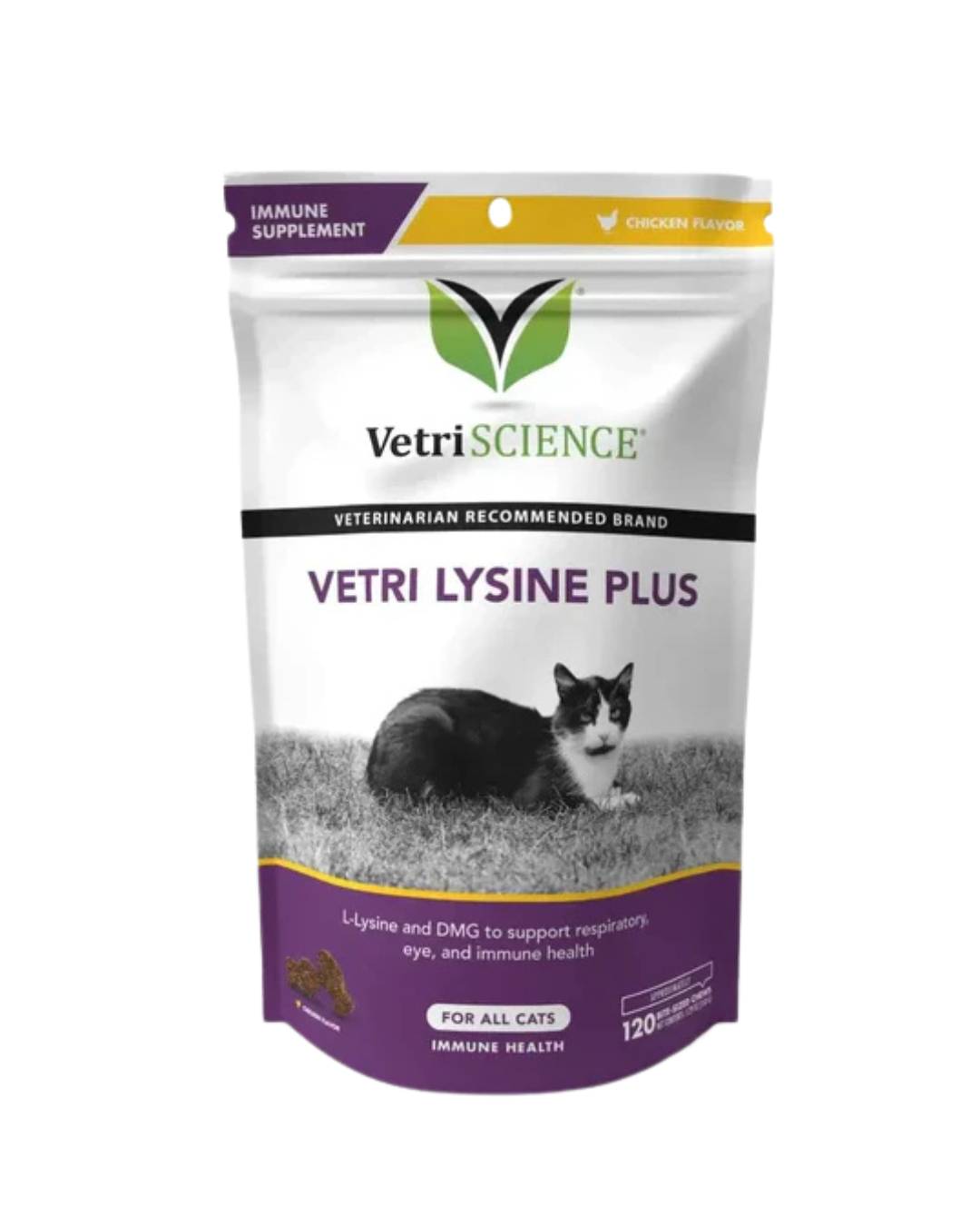 VetriScience - Vetri Lysine Plus - Immune Support - Treats for Cats - Chicken - 120 Chews