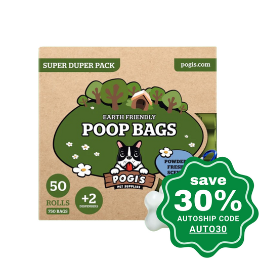Pogis Pet Supplies - Poop Bags Powder Fresh Scent 50 Packs With 2 Dispensers Dogs