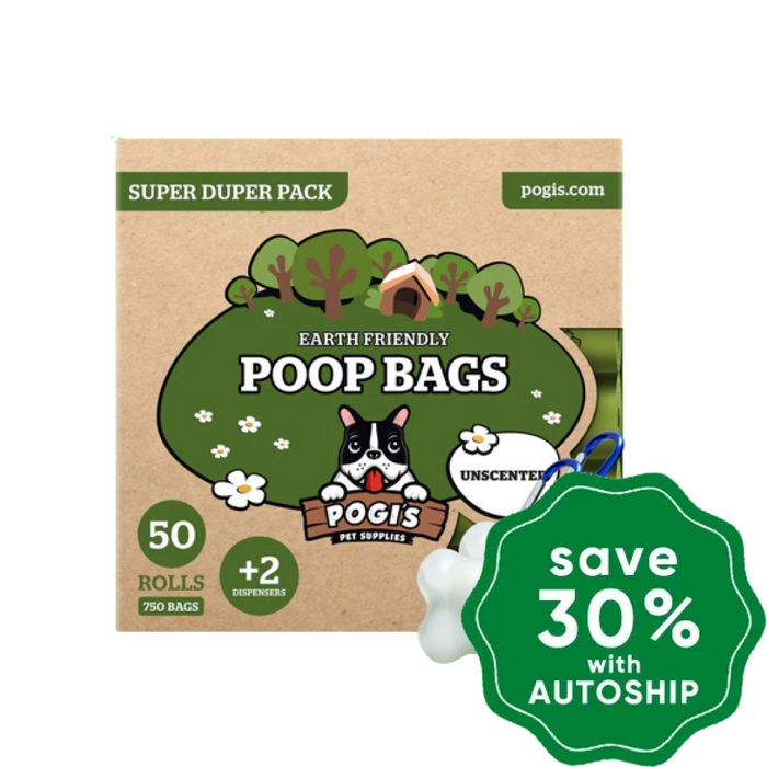 Pogis Pet Supplies - Poop Bags Unscented 50 Packs With 2 Dispensers Dogs