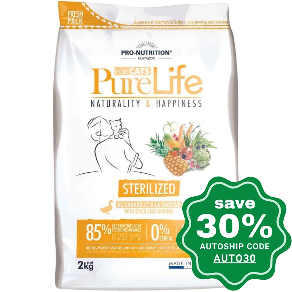 Pro-Nutrition Flatazor - Purelife Sterilized Dry Cat Food Duck & Sardine 2Kg (Limited Tails