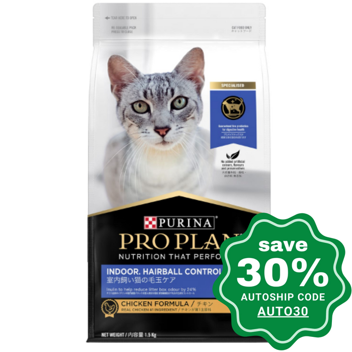 Purina - Pro Plan Adult Indoor & Hairball Control Dry Cat Food Chicken 1.5Kg Cats