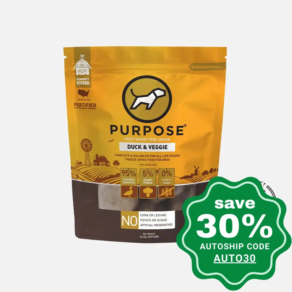 Purpose - Freeze Dried Raw Dog Food Single Protein Duck & Veggie 14Oz Dogs