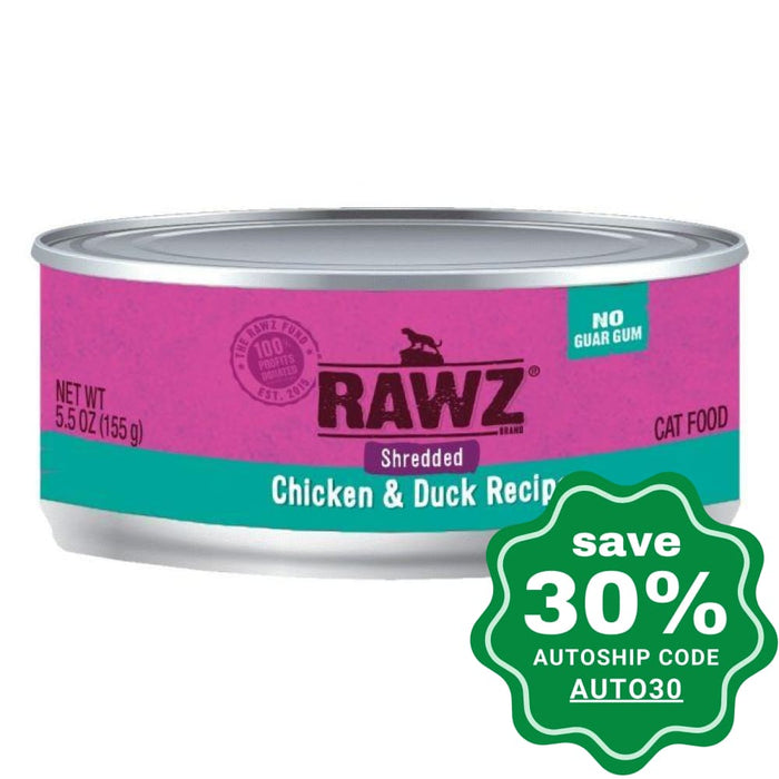 Rawz - Wet Food For Cats Shredded Chicken & Duck Canned Recipe 155G (Min. 24 Cans)