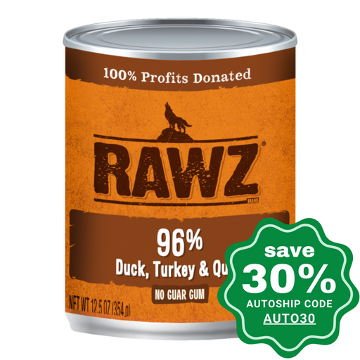 Rawz - Wet Food For Dogs 96% Duck Turkey & Quail Canned Recipe 354G (Min. 12 Cans)