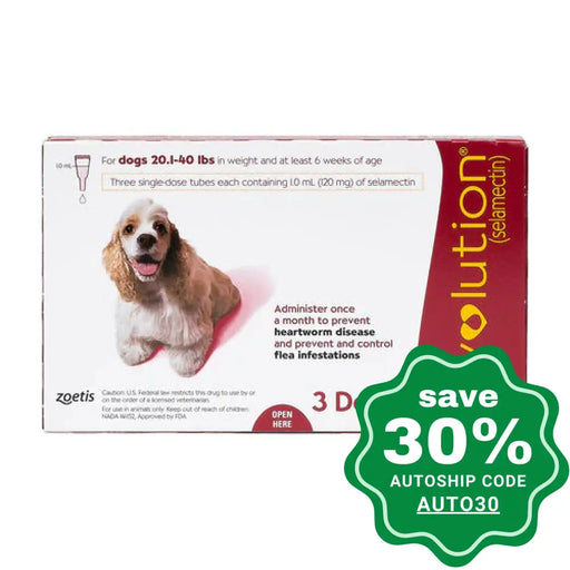 Revolution - Topical Solution For Medium Dogs 20.1-40Lb (Red) 120Mg 3Pcs