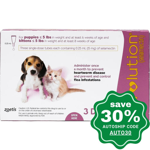 Revolution - Topical Solution For Puppies & Kittens <5Lb (Pink) 15Mg 3Pcs Dogs Cats