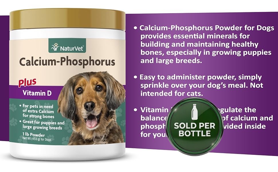 NaturVet Calcium-Phosphorus - Natural Calcium Powder for Dogs - 453g - 1 Bottle