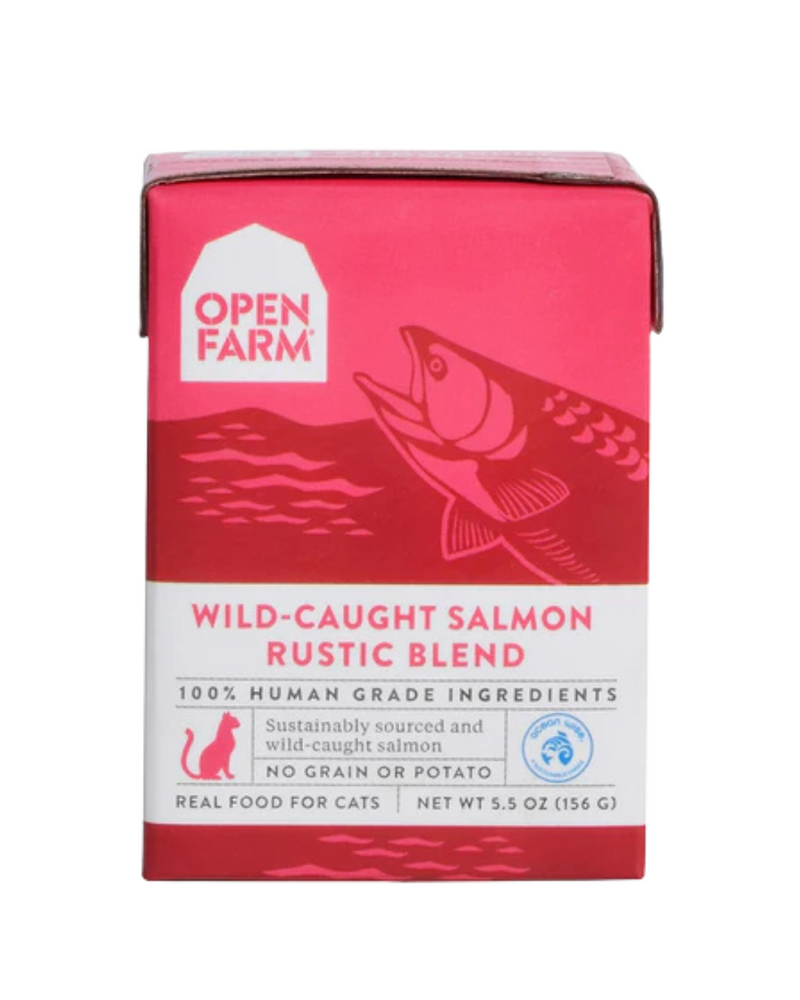 Open Farm - 貓用濕糧 - 無穀物鄉村混合野生鮭魚配方 - 5.5 盎司（至少 24 盒） 