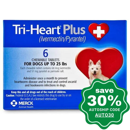 Triheart Plus - Chewable Worm Prevention Tablet For Small Dogs <25Lb (Blue) 6Tabs