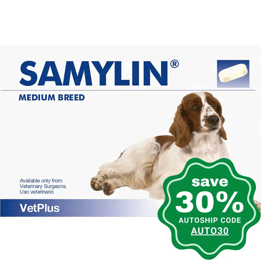 Vetplus - Samylin Hepatic Supplement For Medium Breed Dogs (11-30Kg) 30Tabs & Cats