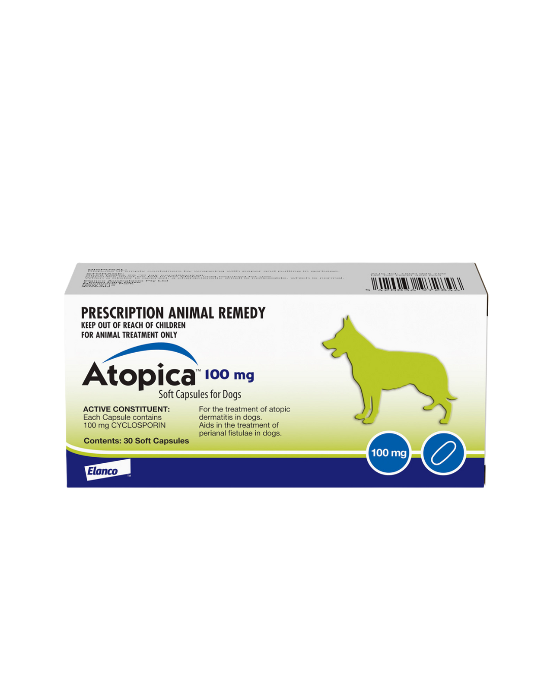 Elanco - Atopica - Cyclosporine Capsule for Dogs 100mg - 30 Caps