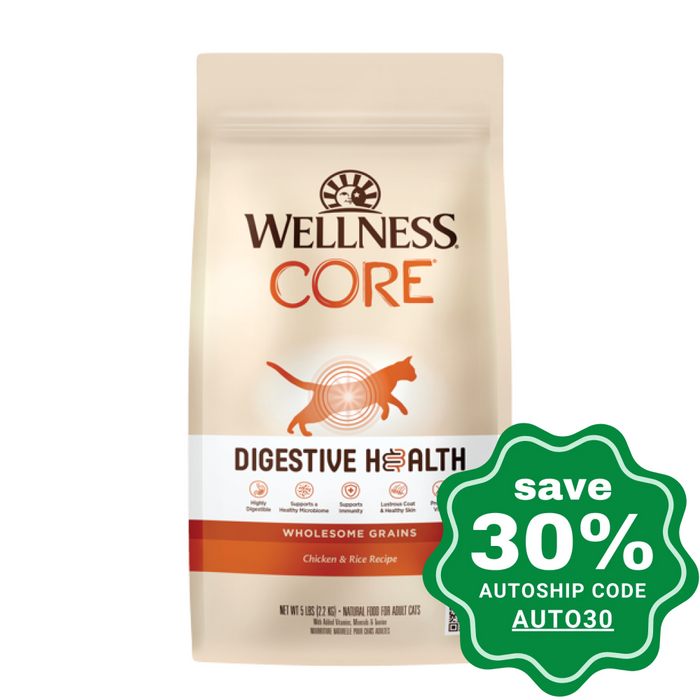 Wellness - Core Digestive Health Dry Cat Food Chicken & Rice 5Lb (Min. 3 Packs) Cats