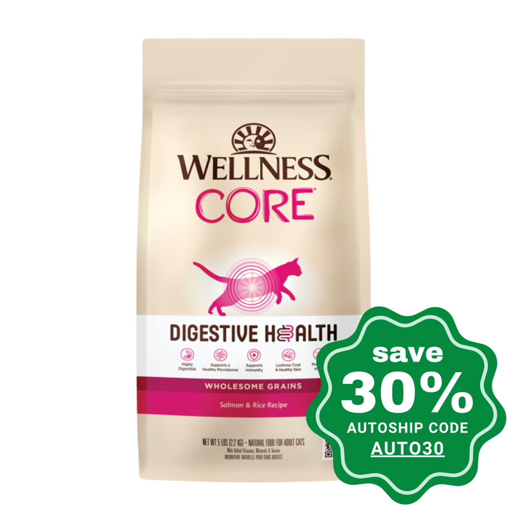 Wellness - Core Digestive Health Dry Cat Food Salmon & Rice 5Lb (Min. 3 Packs) Cats