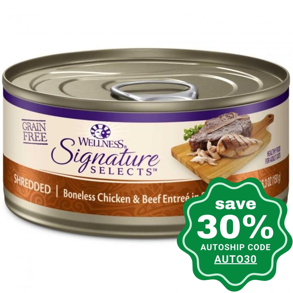 Wellness - Signature Selects - Grain Free Canned Cat Food - Shredded Boneless Chicken & Beef - 5.5OZ (4 Cans) - PetProject.HK