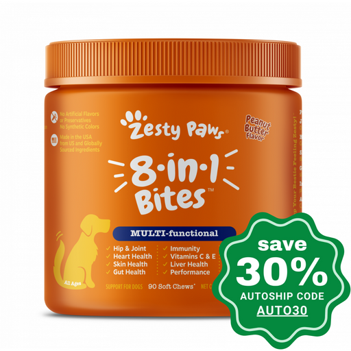 Zesty Paws - Chewable Tablets Supplement For Dogs 8-In-1 Bites Chicken Flavor 90